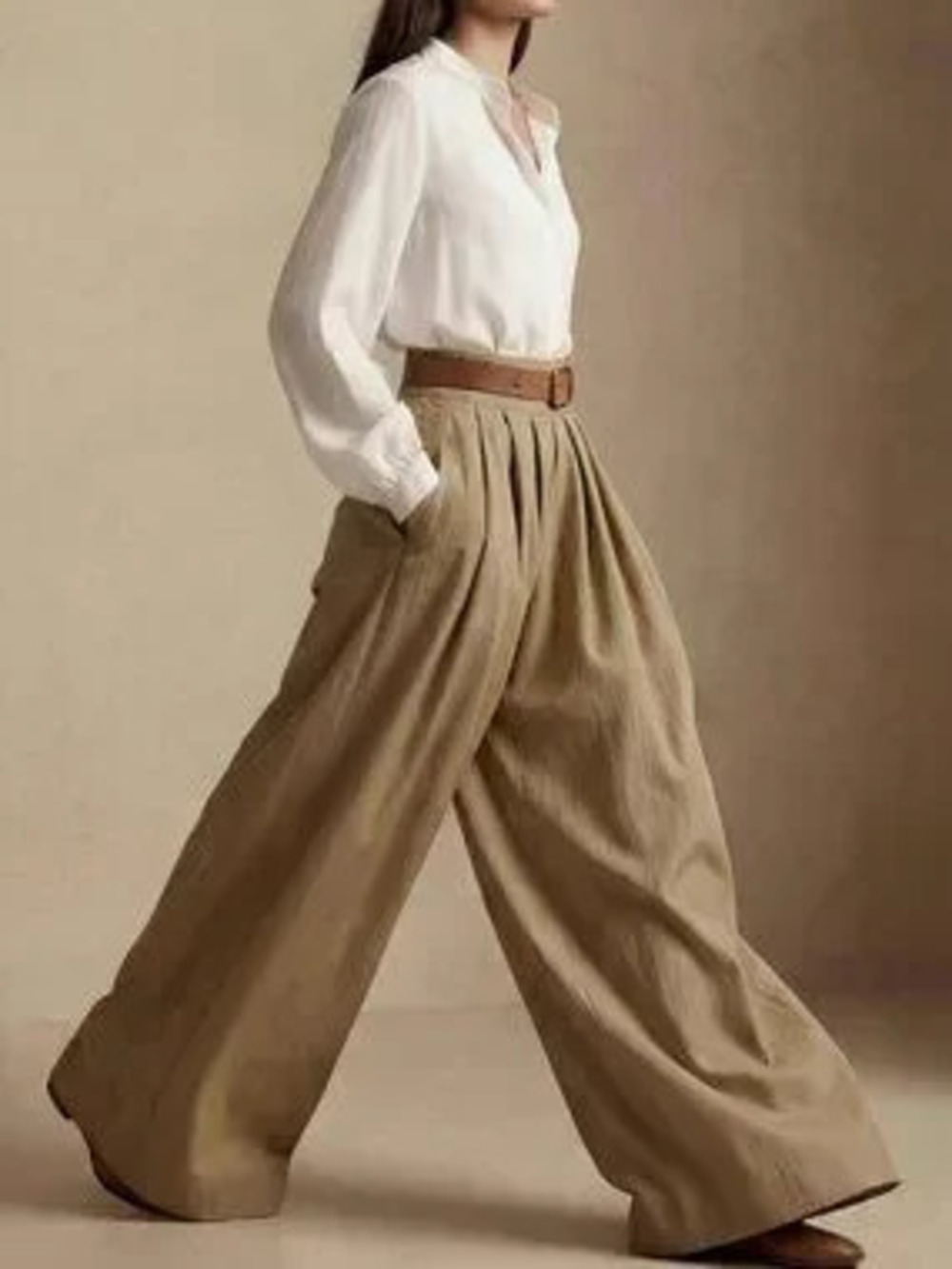 Khaki Casual Women's Loose Wide-Leg Pants - Picture 3 of 4